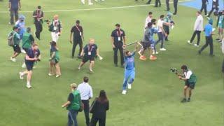 Virat Kohli bhangra dance with Stump for Anushka Sharma on ground after India won Champions Trophy