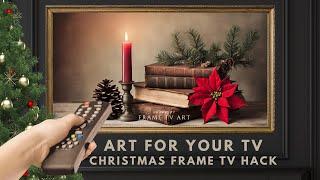 2hr Framed Christmas TV Art Screensaver. 4K Frame TV Hack. Poinsettia flower and Candle. DIY Decor.