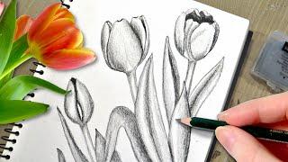 ASMR Drawing a Tulip Flower in 34 Minutes