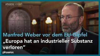 Marc Steinhäuser spricht mit Manfred Weber (CSU/EVP) vor dem EU-Gipfel am 23.03.