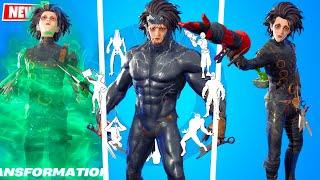 NEW EDWARD SCISSORHANDS Skin Fortnite doing  Glitched Built-In Emotes & Fortnitemares Dances