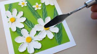 Easy white daisy 3D drawing with soft oil pastels