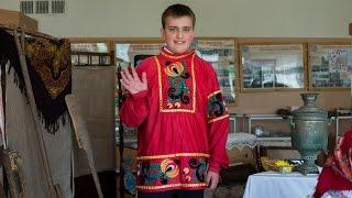 Kostya teaches about traditional clothing for boys in Russia