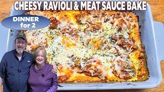 CHEESY RAVIOLI BAKE WITH MEAT SAUCE DINNER FOR TWO OR MORE