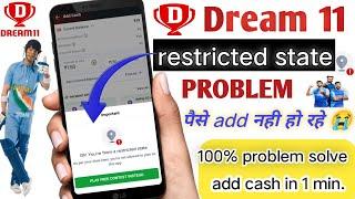 dream 11 restricted state problem 2024 | dream 11 me paise kaise add kare