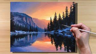 Acrylic Painting Sunrise Reflection Landscape / Correa Art