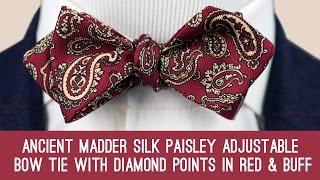 Ancient Madder Silk Paisley Adjustable Bow Tie with Diamond Points in Red & Buff - Fort Belvedere