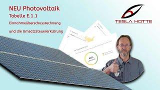 NEU Photovoltaik  Steuererklärung und Umsatzsteuer mit neuer Tabelle E.1.1