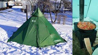 First Time Hot Tent Backyard Gear Test | Hot Tent & Wood Stove | Cooking on Camp Stove