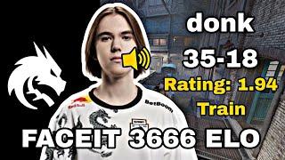 donk plays Train 35-18 FACEIT 3666 ELO rating 1.94 (FACEIT 2.0) CS2