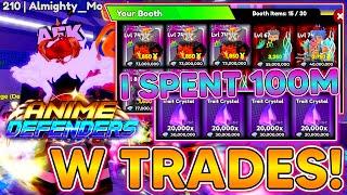 ANIME DEFENDERS! W TRADES! WE'RE BACK IN TRADING! I SPENT 100,000,000 GEMS In Anime Defenders