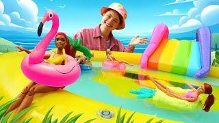 Barbie Puppen haben eine Poolparty. Knete für Kinder. Puppen Video mit Irene