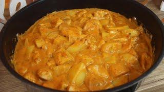 Potato curry with turkey and coconut milk, quick and easy recipe