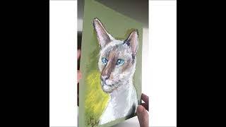 Siamese cat original oil pastel artwork 5.5x8" hand painted on paper by Lada Kholosho