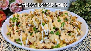 Chicken Loaded Fries with Cheese Sauce | Loaded Fries Recipe | How to make Chicken loaded fries