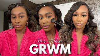 GRWM: *IN DEPTH* GO-TO SOFT GLAM MAKEUP LOOK FOR WOC + STYLING SEW-IN: BOUNCY CURLS | ALLABOUTASH