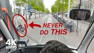 NEVER DO THIS behind a tram! |  HTM Line 15-16 |  The Hague | 4K Tram Cabview | Siemens Avenio