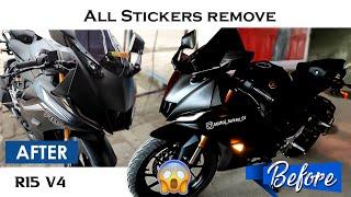 Yamaha R15v4 modification|Yamaha R15v4 all  Stickers Remove|#r15v4modified#r15v4#yamaha #dehradun