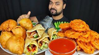 SAMOSA/ SINGARA, RASHMI JALEBI, EGG ROLL, TOMATO SAUCE, SALAD MUKBANG ASMR EATING SHOW | BIG BITES |