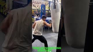 ARTEM OGANESYAN WORKING ON THE HEAVYBAG SHOWING FAST HANDS LETTING SHOTS GO