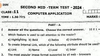 11TH STD COMPUTER APPLICATION SECOND MID TERM TEST NOVEMBER-2024 OFFICIAL ORIGINAL QUESTION PAPER