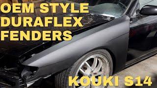 KOUKI CONVERSION USING DURAFLEX FIBERGLASS FENDERS ON 240sx s14 (unboxing, first impressions, fit)