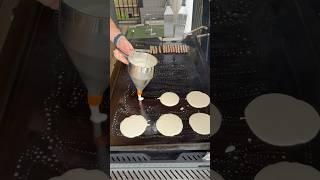 Breakfast on the griddle! Pancakes, eggs, and Swaggerty’s Farm sausage links. #blackstone #food #yum