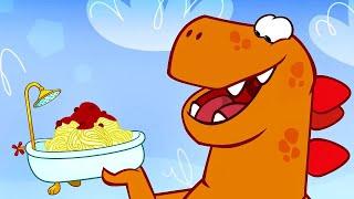 Om Nom Cafe   Hungry Dinosaur   Funny cartoons for kids