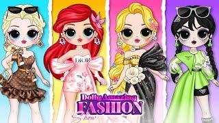 Fashion Show Contest: Disney Princess Elsa, Wednesday & Ladybug | DIY Paper Dolls Fashion