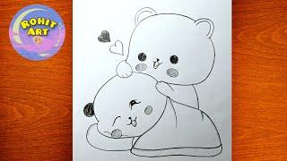 Cute Couple Winter Season Love Drawing | Cute Animal Arts | Couple Animal Couple Drawing