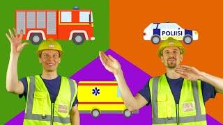 Puistopartio - Paloauto , ambulanssi , poliisiauto  | Lastenlauluja työkoneista