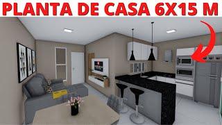 PLANTA DE CASA COM 02 QUARTOS P/ TERRENO 6x15 METROS!