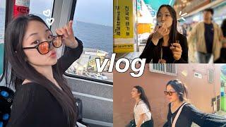 morando sozinha na coreia: explorando busan c/ bestie, andando de yacht, lugares fav, feirinha!