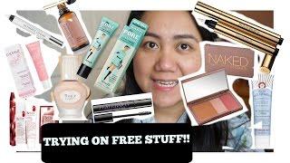 TRYING ON Free Samples (YSL, UBRAN DECAY, BENEFIT, CAUDELIE, + MORE) -  KristineCM