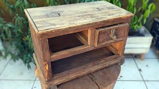 Very old wooden grocery cashier restoration.