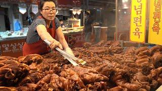 무조건 돼지꼬리 서비스! 시장 족발 맛집, 편육 만드는 과정, 돼지머리 해체┃Korean pig feet, Korean street food