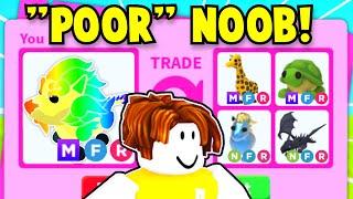 POOR NOOB Trading *MEGA NEON GUARDIAN LION* In RICH-ONLY VIP Adopt Me Server!! TRADE PROOFS (Roblox)