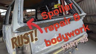 Rear spoiler wing repair & tailgate bodywork on the Turbo Mira trxx kei project