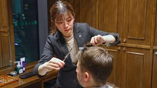 (ASMR) VIP-Pflegeerlebnis durch die japanische Friseurin im High-End Barbershop in Tokio