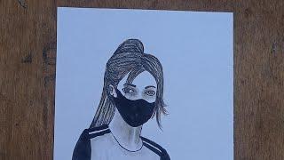 beautiful girl drawing with mask#ytshort#shortvideo#ajeet art#trending#short