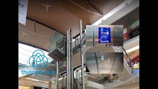 Scenic (low on oil) Telescoping HIGH Hydraulic ThyssenKrupp elevator @ Coty Mall, Le Havre FR