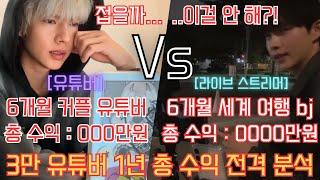 충격적인 3만 유튜버 1년간 총 수익 공개 / BJ 라이브 수익 vs 영상 수익 전격 비교! 전업 유튜버는 절대로 하지마세요…제발