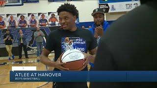 Atlee's Will Hopkins honored for scoring 1,000th point; Raiders defeat Hanover 78-43