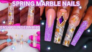 SPRING MARBLE POLYGEL NAILS | HOW TO ENCAPSULATE NAIL FOILS & GLITTERS