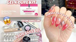 TRYING BEETLES NEW NAIL TIPS & SOLID GLUE GEL KIT FROM AMAZON | GEL X DUPE KIT | RED CAT EYE NAILS