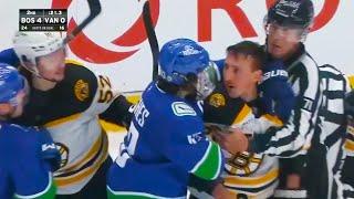 Brad Marchand Quinn Hughes Fight | Vancouver Canucks vs Boston Bruins 2024 NHL Highlights