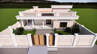 Single floor house design - 4 Bedrooms | Modern village house design | Single story house 3D design