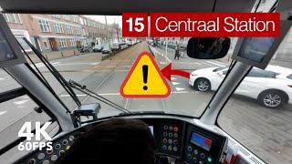 EMERGENCY BRAKE applied! |  HTM Line 15 |  The Hague | 4K Tram Cabview | Siemens Avenio