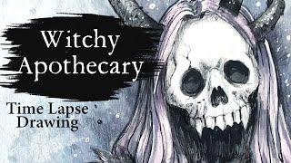 Witchcraft Apothecary Drawing | Witchy Art Time Lapse Copic Markers