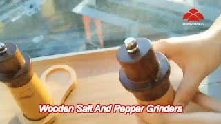 refillable wooden salt and pepper grinders with adjustable size / shape